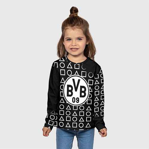 Детский лонгслив Borussia геометрия черно белая / 3D-принт – фото 5