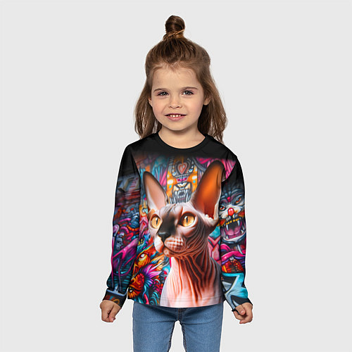 Детский лонгслив Sphynx on a graffiti background / 3D-принт – фото 5