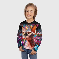 Лонгслив детский Sphynx on a graffiti background, цвет: 3D-принт — фото 2
