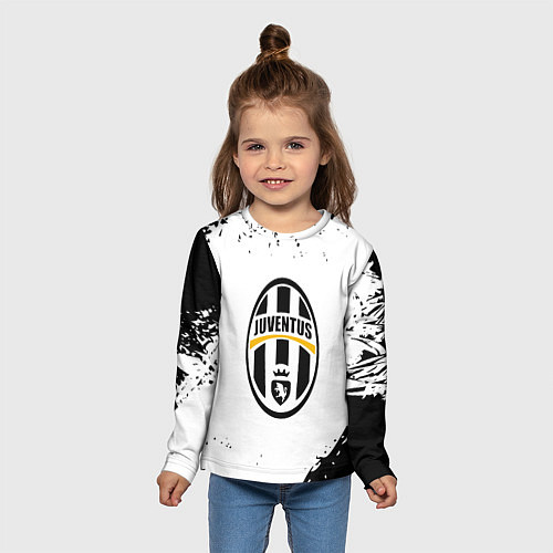 Детский лонгслив Ювентус краски черно белые всплеск / 3D-принт – фото 5