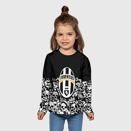Детский лонгслив Ювентус черно белые черепа / 3D-принт – фото 5