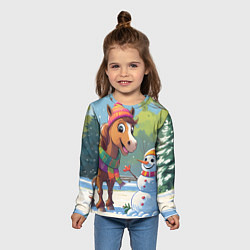 Лонгслив детский Лошадка и снеговик, цвет: 3D-принт — фото 2