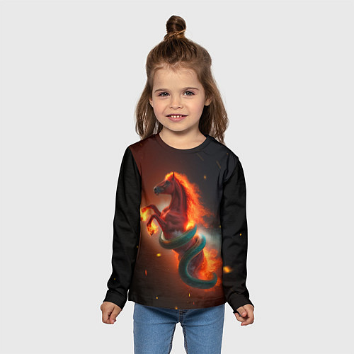 Детский лонгслив Смена зелёной змеи на красную огненную лошадь / 3D-принт – фото 5