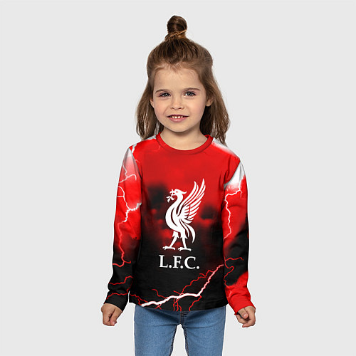Детский лонгслив Ливерпуль шторм молнии красный / 3D-принт – фото 5