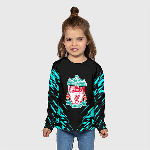 Детский лонгслив Ливерпуль неон геометрия / 3D-принт – фото 5