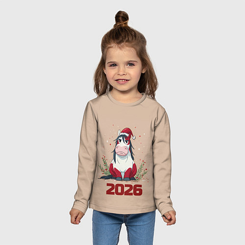 Детский лонгслив Карикатурная лошадка 2026 / 3D-принт – фото 5