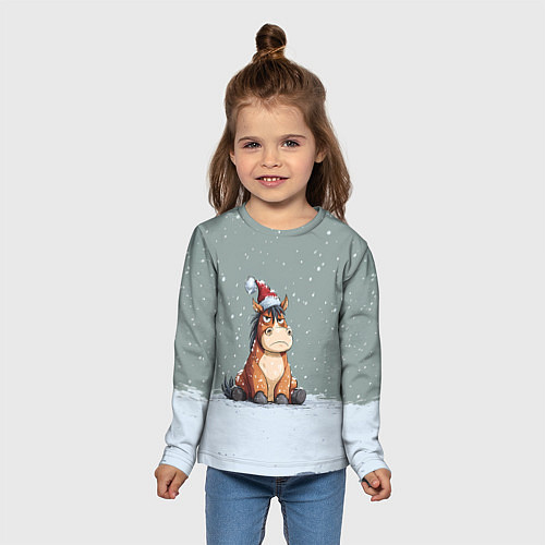 Детский лонгслив Лошадка на фоне снегопада / 3D-принт – фото 5