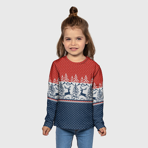 Детский лонгслив Вязаный узор с оленями / 3D-принт – фото 5