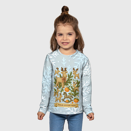 Детский лонгслив С Новым конским годом - новогодний микс / 3D-принт – фото 5