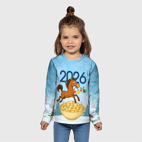 Детский лонгслив Лошадка с гирляндой прыгает через оливье / 3D-принт – фото 5