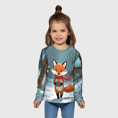 Детский лонгслив Лисичка с подарком зимой / 3D-принт – фото 5