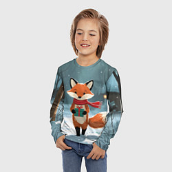 Лонгслив детский Лисичка с подарком зимой, цвет: 3D-принт — фото 2