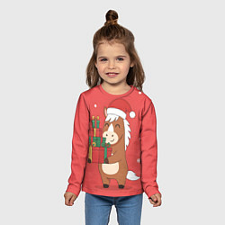 Лонгслив детский Новогодняя лошадка с подарками, цвет: 3D-принт — фото 2