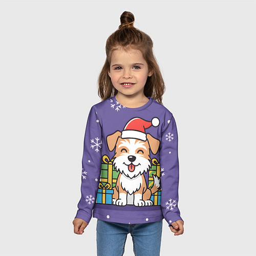 Детский лонгслив Новогодняя собачка с подарками / 3D-принт – фото 5