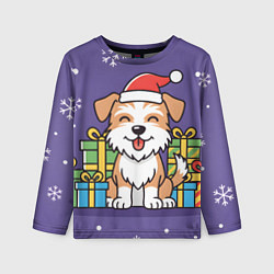 Лонгслив детский Новогодняя собачка с подарками, цвет: 3D-принт