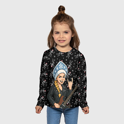 Детский лонгслив Снегурочка с гитарой - Рок / 3D-принт – фото 5
