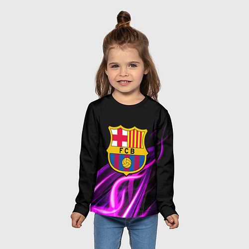 Детский лонгслив Барселона неоновый огонь текстура / 3D-принт – фото 5