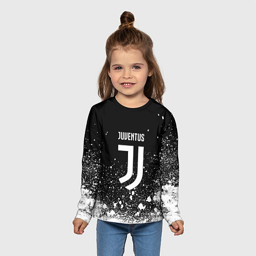 Детский лонгслив Ювентус всплеск белых красок / 3D-принт – фото 5