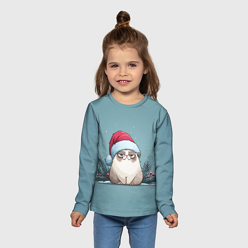 Детский лонгслив Мем котик - Новый год / 3D-принт – фото 5