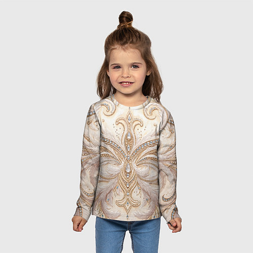 Детский лонгслив Перламутровый орнамент с перьями / 3D-принт – фото 5