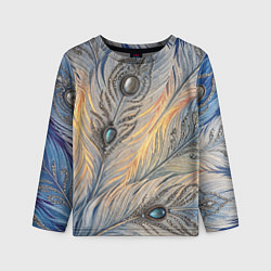 Лонгслив детский Синие перья с самоцветами, цвет: 3D-принт