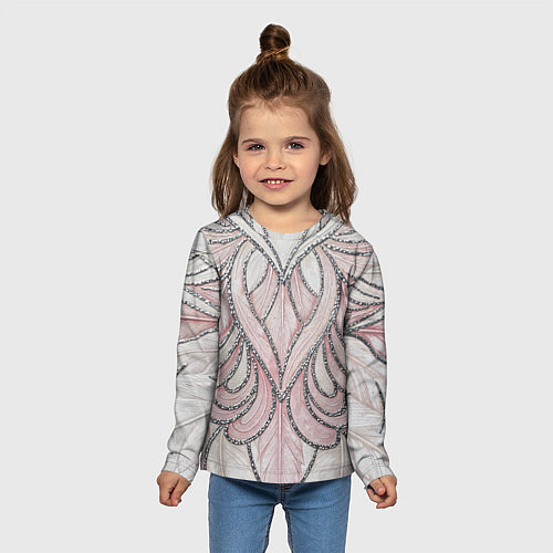 Детский лонгслив Нежно розовый орнамент из перьев / 3D-принт – фото 5