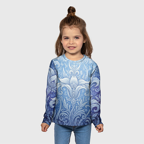 Детский лонгслив Ледяной цветочный орнамент / 3D-принт – фото 5
