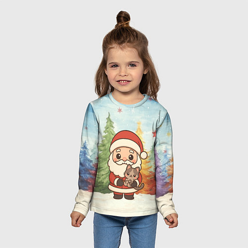 Детский лонгслив Санта с котенком / 3D-принт – фото 5