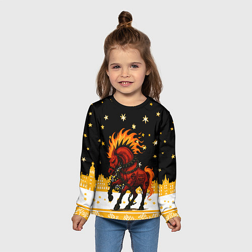 Детский лонгслив Красная огненная лошадь панк 2026 / 3D-принт – фото 5