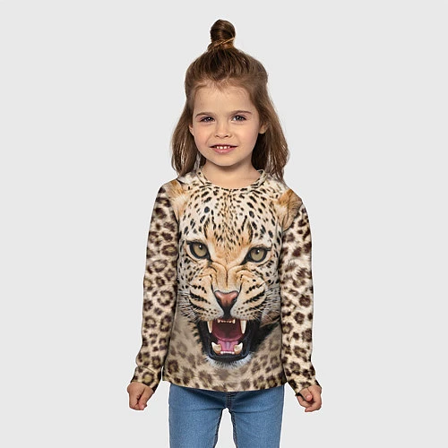Детский лонгслив Взгляд леопарда / 3D-принт – фото 5