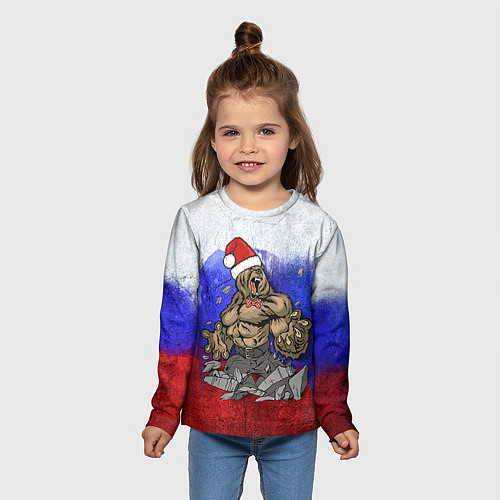 Детский лонгслив Новогодний медведь РФ / 3D-принт – фото 5