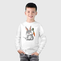 Лонгслив хлопковый детский Зайка с морковью, цвет: белый — фото 2