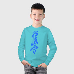 Лонгслив хлопковый детский Киокушинкай: иероглиф, цвет: бирюзовый — фото 2