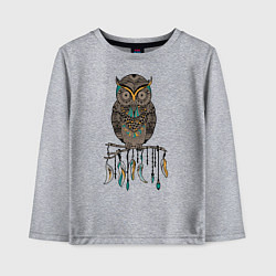 Лонгслив хлопковый детский Сова-шаман, цвет: меланж