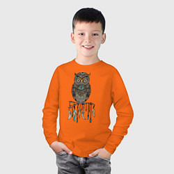 Лонгслив хлопковый детский Сова-шаман, цвет: оранжевый — фото 2