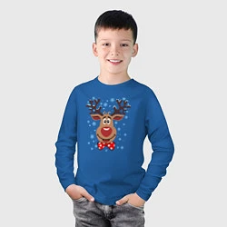 Лонгслив хлопковый детский Рождественский олень, цвет: синий — фото 2