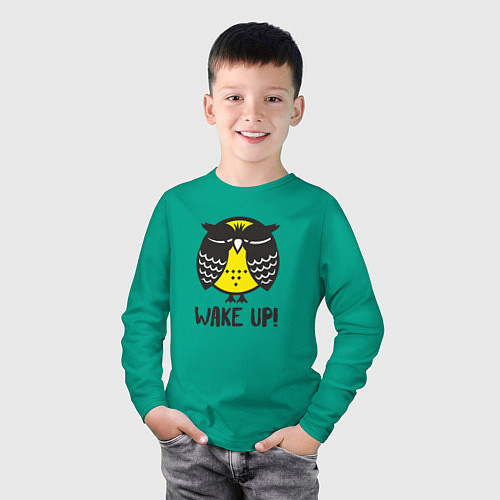 Детский лонгслив Owl: Wake up! / Зеленый – фото 3