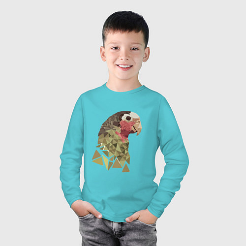 Детский лонгслив Полигональный попугай / Бирюзовый – фото 3