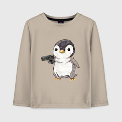 Лонгслив хлопковый детский Пингвин с пистолетом, цвет: миндальный