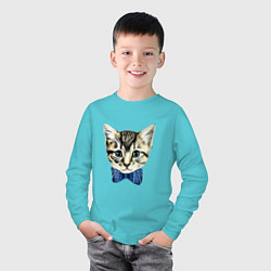Лонгслив хлопковый детский Мистер котик, цвет: бирюзовый — фото 2