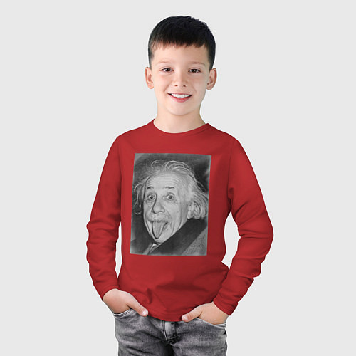 Детский лонгслив Энштейн дурачится / Красный – фото 3