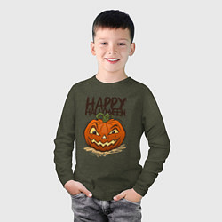 Лонгслив хлопковый детский Happy halloween, цвет: меланж-хаки — фото 2