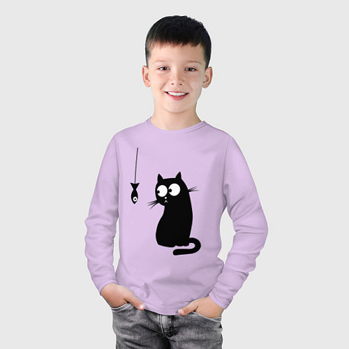 Детский лонгслив Кот и рыба / Лаванда – фото 3