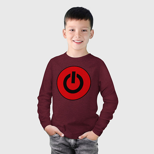 Детский лонгслив Power button / Меланж-бордовый – фото 3