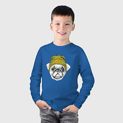 Лонгслив хлопковый детский Мопс рэпер, цвет: синий — фото 2