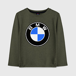 Лонгслив хлопковый детский Logo BMW, цвет: меланж-хаки