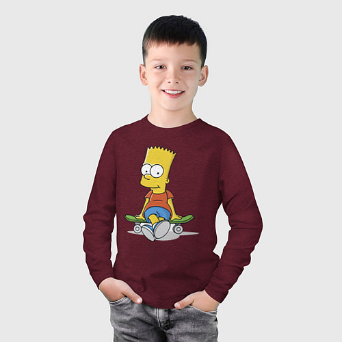 Детский лонгслив Барт на скейте / Меланж-бордовый – фото 3