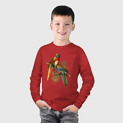 Лонгслив хлопковый детский Тропические попугаи, цвет: красный — фото 2