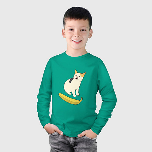 Детский лонгслив Cat no banana meme / Зеленый – фото 3