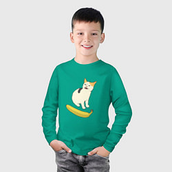 Лонгслив хлопковый детский Cat no banana meme, цвет: зеленый — фото 2